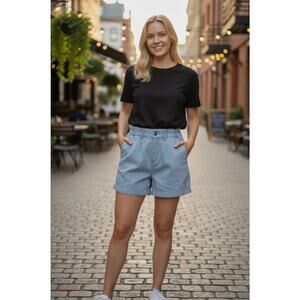 SANCTUARY Shorts Size 25 NEW Elastic Waist Cuffed Short Light Blue Denim